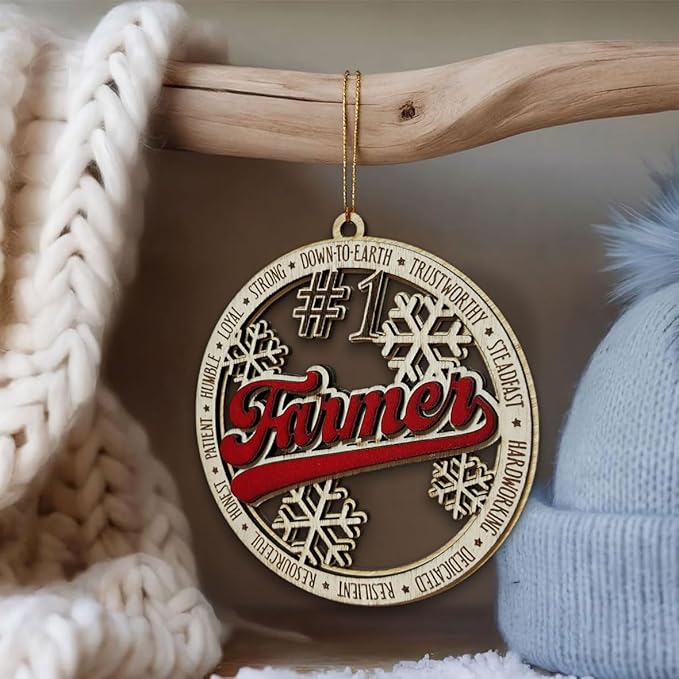 #1 Farmer Wooden Christmas Ornament – Rustic Holiday Tree Decoration, for Farmers, Country Farmhouse Ornament, Stocking Stuffer Keepsake for Hardworking Farmers & Ranchers