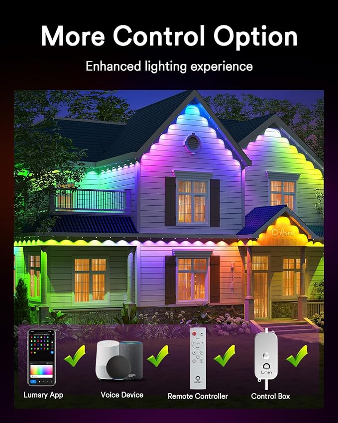 Lumary Permanent Outdoor Lights Pro with Remote, 40LED 53ft for House, 2000lm RGBAICW Smart Eave Light, Work with Alexa Google, Multi Scene for Daily Halloween Christmas Decor, IP67 Waterproof, White