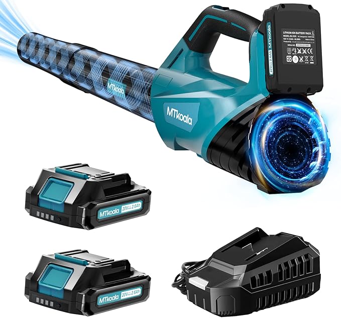 2026 Upgrade Leaf Blower,Leaf Blower Cordless with 2 * 2.6AH Batteries and Fast Charger, 450CFM &150MPH and 2 Speed Mode, Lightweight Electric Leaf Blowers for Lawn,Yard, Leaves, Dust Care (Blue)