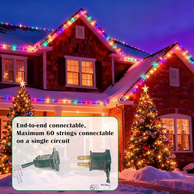 C9 LED Outdoor Christmas Lights,C9 String Lights with Quick Clips,for Xmas House Roof Gutter,Plug in & Connectable,132FT 200 Light,BlueWhite Faceted