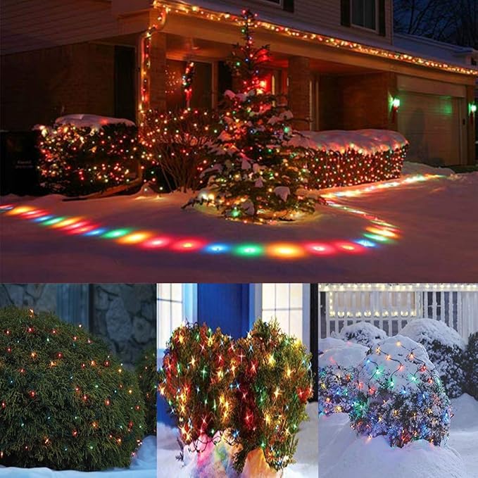 Christmas Net Lights Outdoor,100LED 5ftx5ft Christmas Net Lights With Connectable, Waterproof ,UL Certified and Durable Green Wire For Bushes,Shrubs,Holiday Outdoor Christmas Decorations (Multicolor)