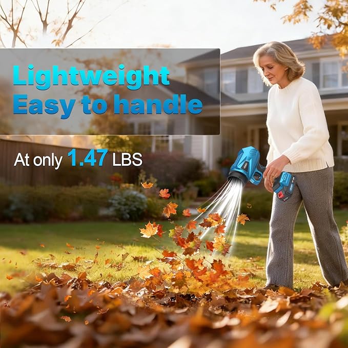Leaf Blower, Electric Cordless Leaf Blower with 1 Batteries and Charger, 3 Speed Mode from 250-450CFM, Lightweight Leaf Blowers for Blowing Leaves, Patio Cleaning, Lawn Care and Dust