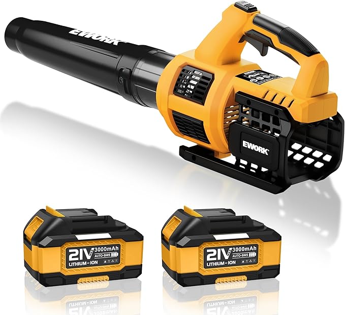 EWORK 21V Cordless Leaf Blower, Powerful Turbo Mode & 550 CFM, 2¡¿3.0Ah Batteries & Fast Charger, Lightweight Electric Leaf Blowers for Lawn Care, Patio, Leaves & Dust