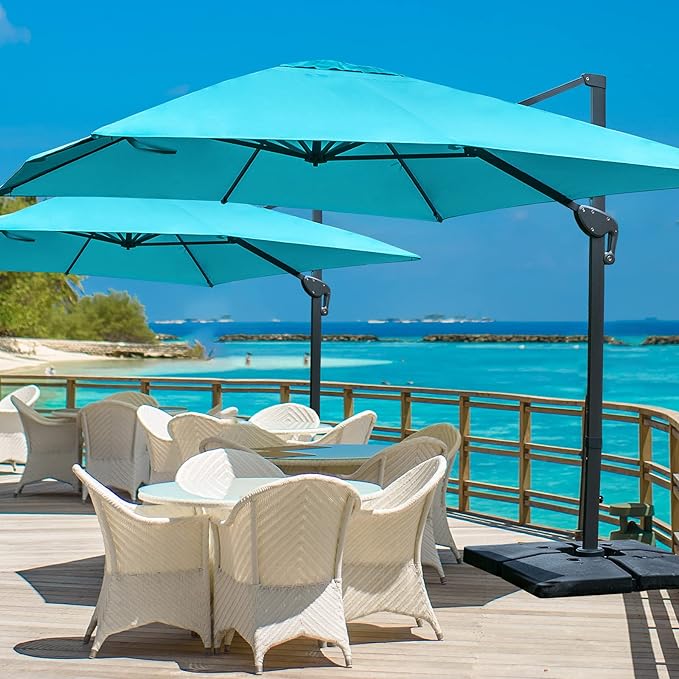 Sunnyglade 10x10Ft Cantilever Patio Umbrella Square Deluxe Offset Umbrella 360°Rotation & Integrated Tilting System Heavy Duty Patio Hanging Umbrella for Market Garden Deck Pool Backyard Patio (Blue)