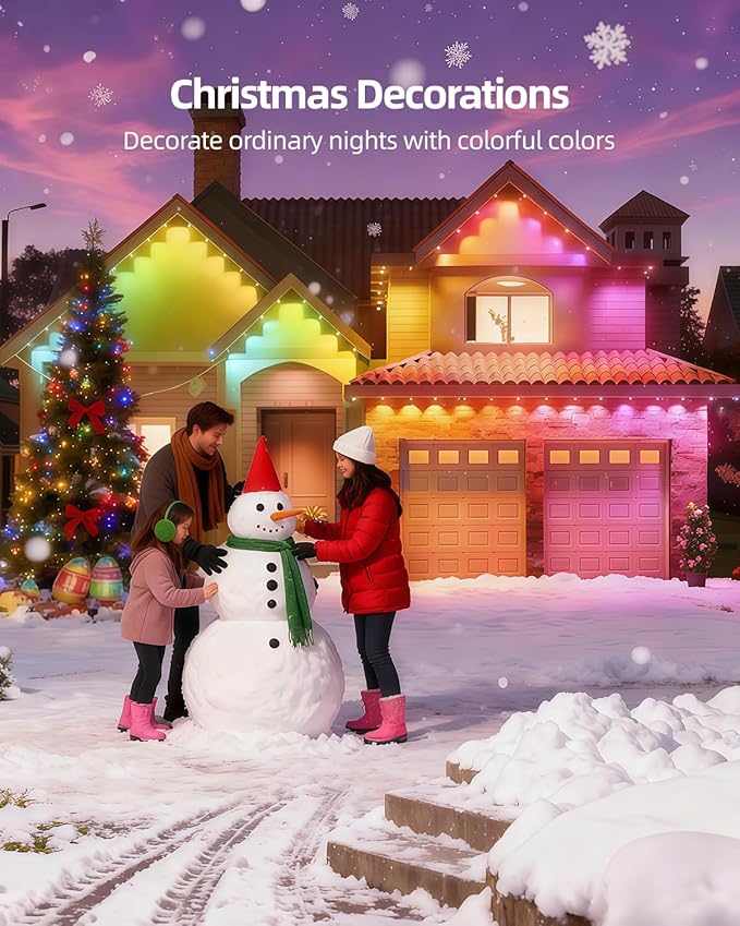 oneup 200FT Permanent Outdoor Lights for House, RGB+IC Smart LED Eave Light IP67 Waterproof, DIY Scene Modes, App Voice Control, DIY Timer, for Christmas Holiday Party Outside Decor