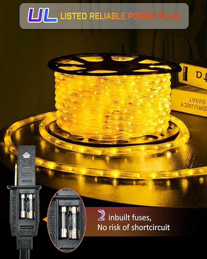 Coroor 100ft 1080 LED Rope Lights Christmas Outdoor Waterproof, Flexible Connectable Tube Lights with 8 Modes, String Lights Decorative Lighting for Garden Patio Tree Bedroom Xmas Decor(Warm White)