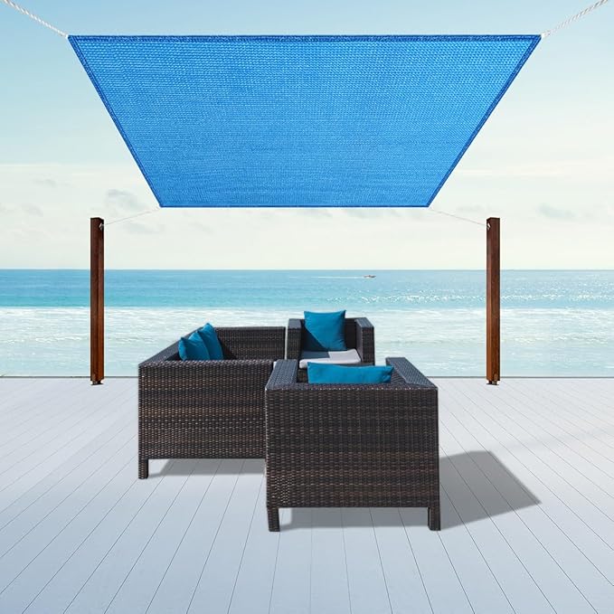 10' x 12' Blue Sun Shade Sail Straight Edge Canopy Awning Pergola Cover, for Outdoor Patio Lawn Garden Backyard Carport