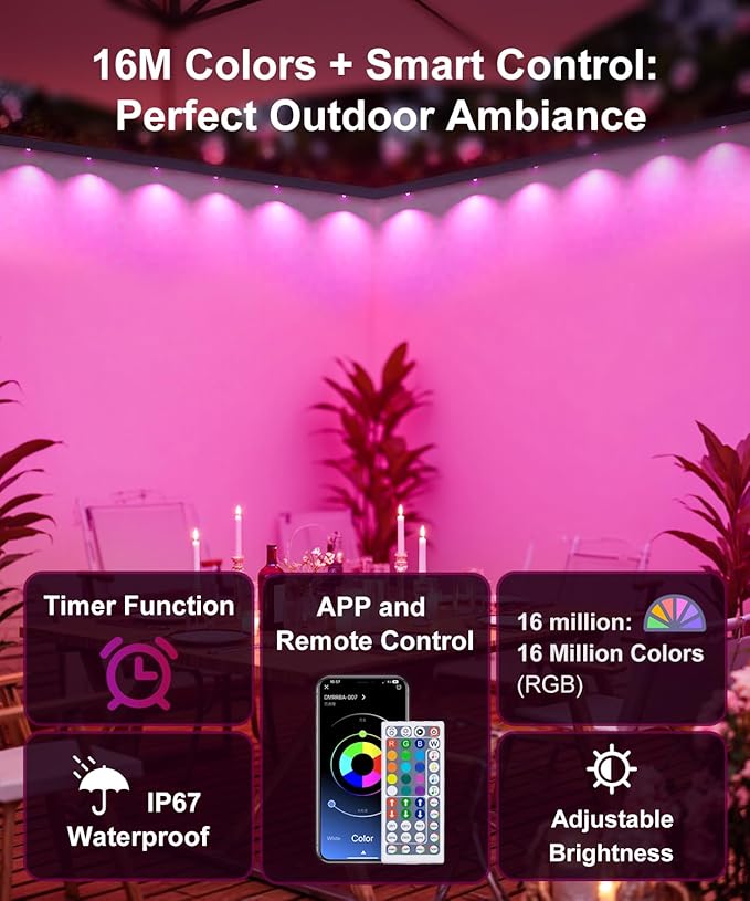 100Ft Permanent Outdoor Lights for House, RGB Halloween House Light Outdoor with Remote APP Control,IP67 Waterproof for Outside Decorations，Eaves Lights for Christmas, Holiday, Party, Daily
