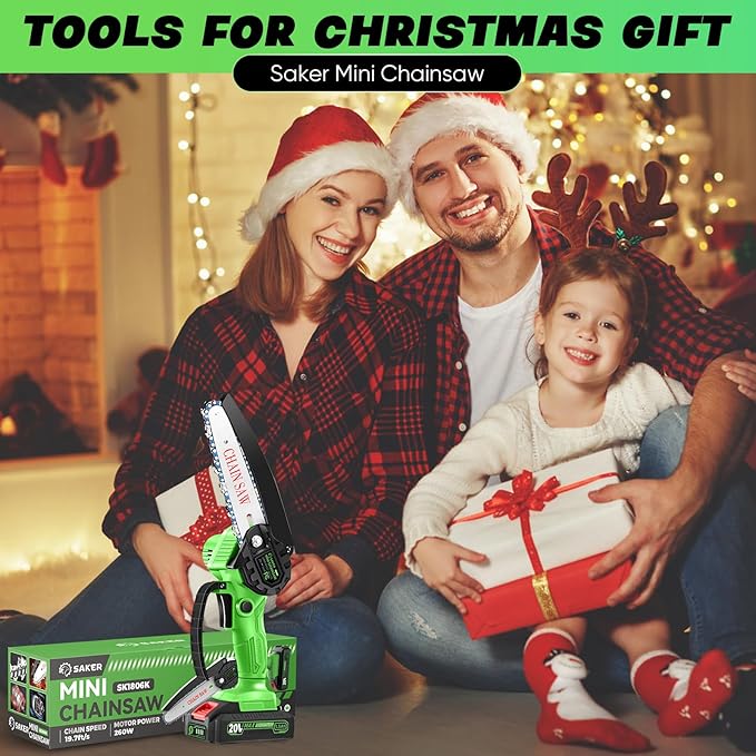 Saker Mini Chainsaw Cordless,6 Inch Chainsaw, Mini Electric Chainsaw Cordless Battery Powered,One-Hand Portable Chain Saw for Tree Trimming, Pruning&Wood Cutting,Christmas Gifts for Men Husband Father