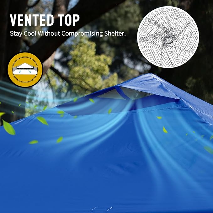 CROWN SHADES 10x10 Pop Up Canopy - Beach Tent with One Push Setup - Easy Outdoor Sun Shade for Events, Parties, Camping - Gazebo with STO-N-Go Cover Bag, Silver Coated Top, Blue