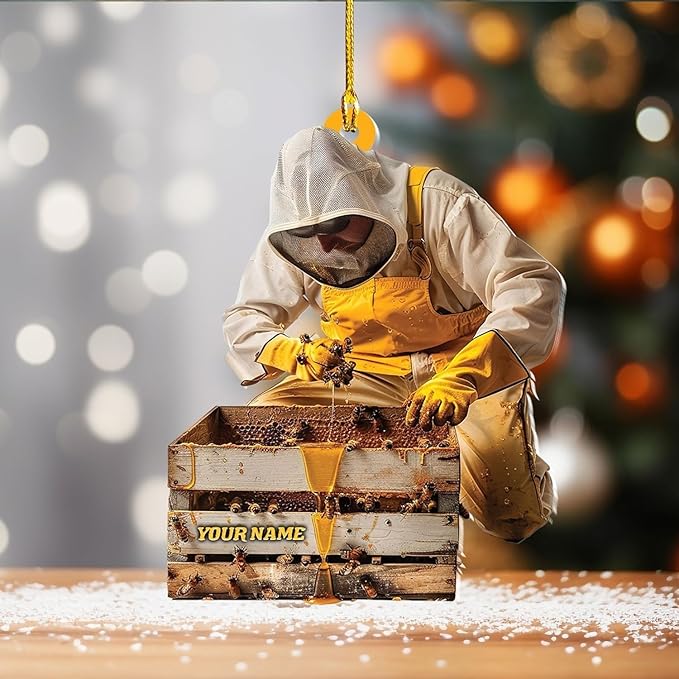 GABITA Personalized Beekeeper Ornament, Custom Name 2D Flat Beekeeping Tool Box Christmas Tree Decoration, Beehive Ornament Xmas Tree Decor, Gift for Bee Farmer