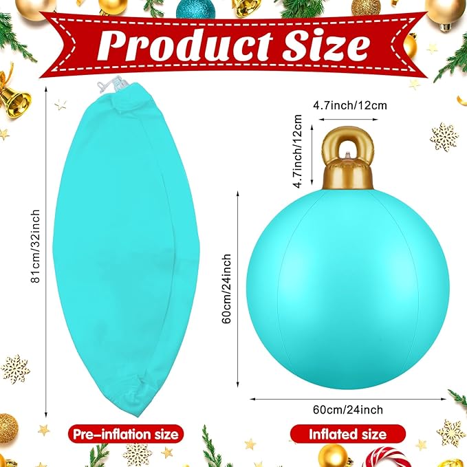 Jetec 4 Pcs Giant Inflatable Christmas Ball Large Xmas Inflatable Ornaments PVC Outdoor Holiday Blow Ball Outside Yard Lawn Porch Decorations (Solid,Teal Blue)
