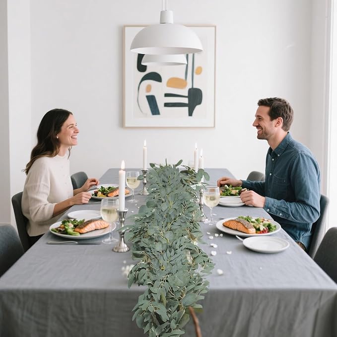 Grever 2 Pack Artificial Greenery Garlands 6.56 Feet Fake Eucalyptus Leaves Garland with Willow Leaves for Indoor and Outdoor Wedding Birthday Bridal Baby Shower Arch Table Runner Decor