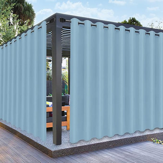 PureFit Outdoor Curtains for Patio Waterproof Weatherproof, UV Resistant Outside Curtains for Gazebo, Front Porch, Pergola, Sun Blocking Privacy Curtain, 150W x 95L inch, 1 Panel, Sky Blue