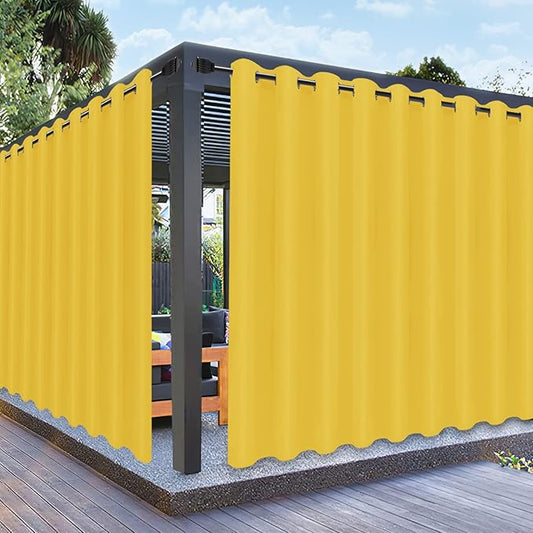 PureFit Outdoor Curtains for Patio Waterproof Weatherproof, UV Resistant Outside Curtains for Gazebo, Front Porch, Pergola, Sun Blocking Privacy Curtain, 150W x 84L inch, 1 Panel, Yellow