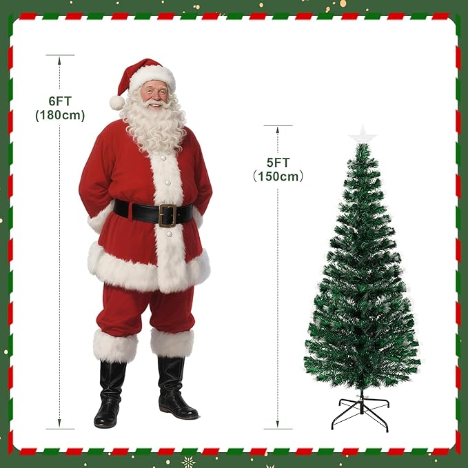 Uten 3 Color Fiber Optic Christmas Tree, 5 FT Pre-Lit Artificial Xmas Tree, PVC Material 170 Tips for Holiday Home Decor Indoor, Easy Assembly for Office, Decoration