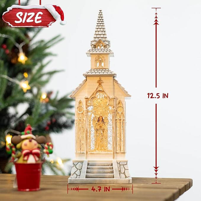13Inch Christmas Snow Globes Churches Village Angel Musical Christmas Decorations Light Up Snow Globe Lantern 6H Timer Glitter Globe Decor Indoor