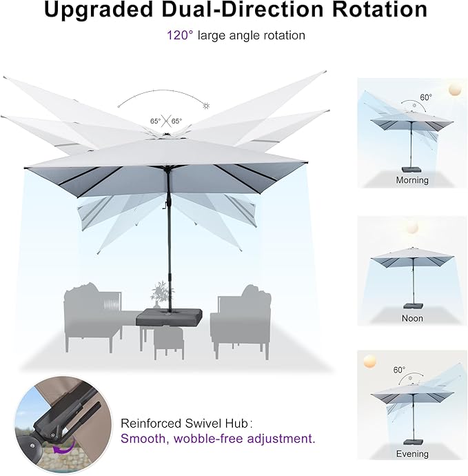 PURPLE LEAF 11' X 8' Swivel Outdoor Patio Aluminum Umbrella with Base Left-right Tilting Cantilever Offset Umbrella with UV Resistant Heavy Duty Fabric for Deck Pool Patio Backyard, Pebble Grey