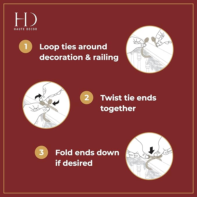 Haute Decor Decorative Garland Ties, 6 Pack, 20 inches (Blue) - Hang Garland, Lights, Christmas and Hanukkah Decorations