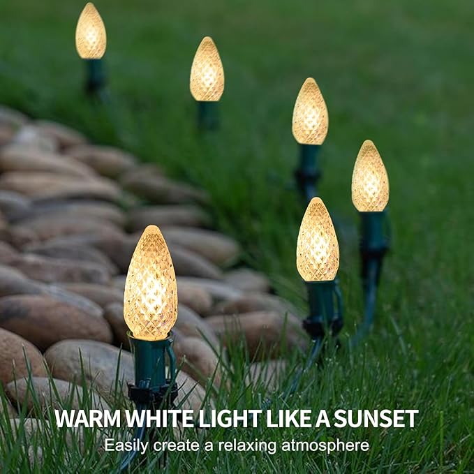 Vintage C9 LED Christmas Lights Outdoor, 50 Feet String Lights with 52pcs Shatterproof C9 Bulbs, Waterproof Connectable Commercial Christmas Tree Lights for Outside Roofline Patio Decor, Warm White