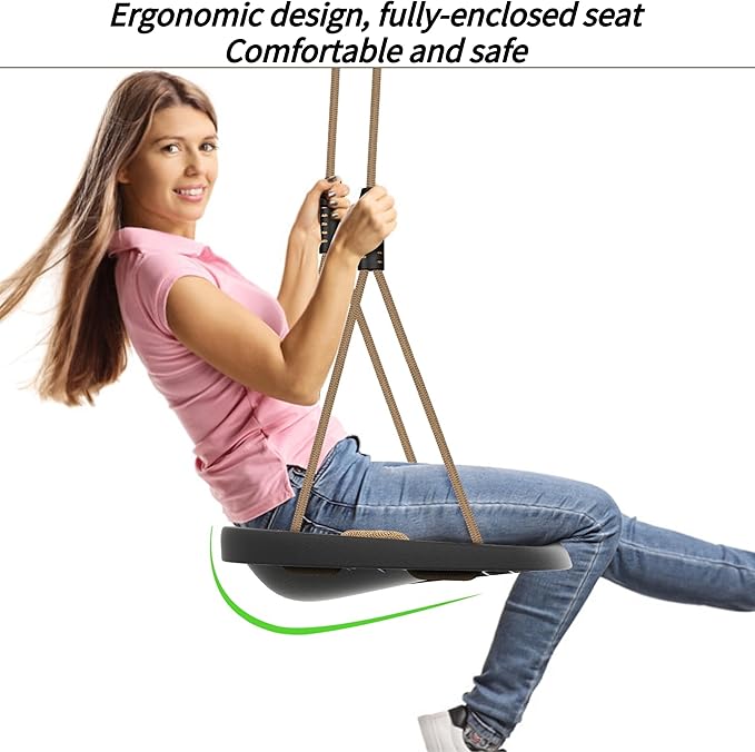 SELEWARE Heavy Duty Swing Seat for Adults Kids Tree Swing with Weather Proof Ropes Swing Set Accessories for Backyard Patio Garden Playground, Height Adjustable Black
