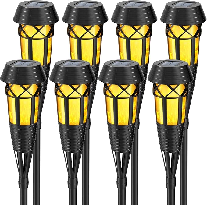 Flickering Flames Torch Light Solar Garden Lights Waterproof Landscape Lighting - 8 Pack