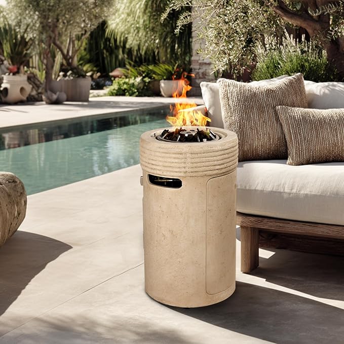 Outdoor Propane Fire Pit, 16 Propane Fire Column Patio Gas Fire Pit 50,000 BTU for Outside with Lava Rocks