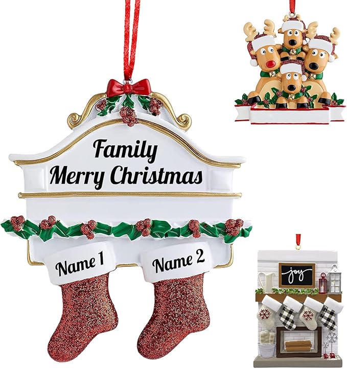 Personalized Christmas Ornaments 2023 Red Stocking Family of 2/3/4/5/6/7/8 Custom Christmas Ornament with Names Customized New Year Family Ornament for Christmas Tree Decor（Family of 2）