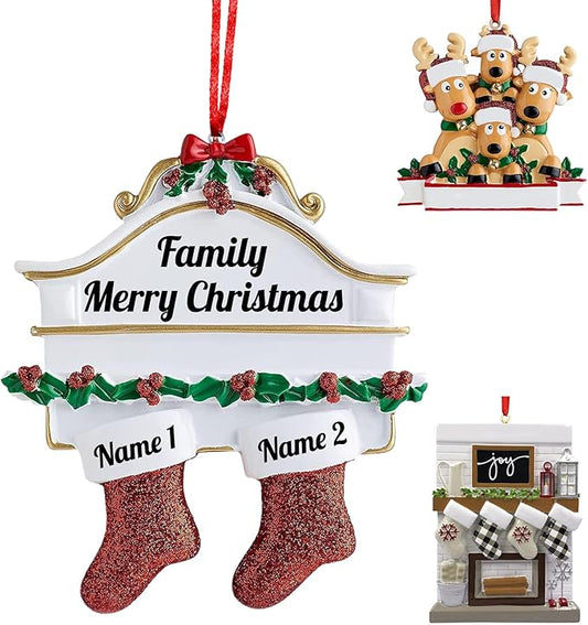 Personalized Christmas Ornaments 2023 Red Stocking Family of 2/3/4/5/6/7/8 Custom Christmas Ornament with Names Customized New Year Family Ornament for Christmas Tree Decor（Family of 2）