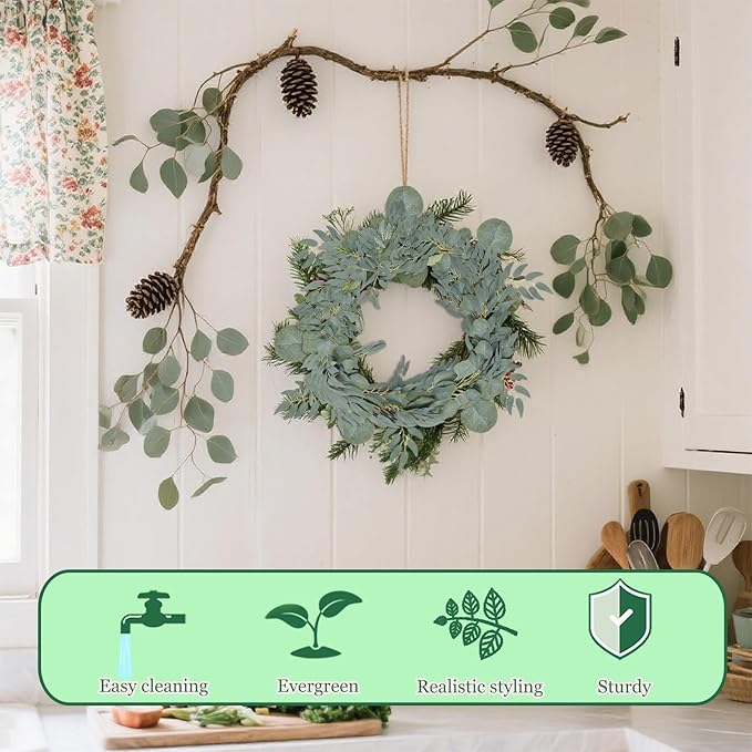 Grever 2 Pack Artificial Greenery Garlands 6.56 Feet Fake Eucalyptus Leaves Garland with Willow Leaves for Indoor and Outdoor Wedding Birthday Bridal Baby Shower Arch Table Runner Decor