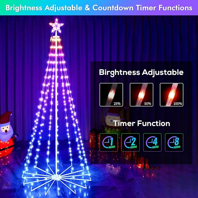 7FT Outdoor Christmas Tree, RGB Color Changing Pre-lit Smart Cone Christmas Tree with LED Lights, App&Remote Control, DIY Multi-Color Lightshow, Music Sync, Christmas New Year Decoration