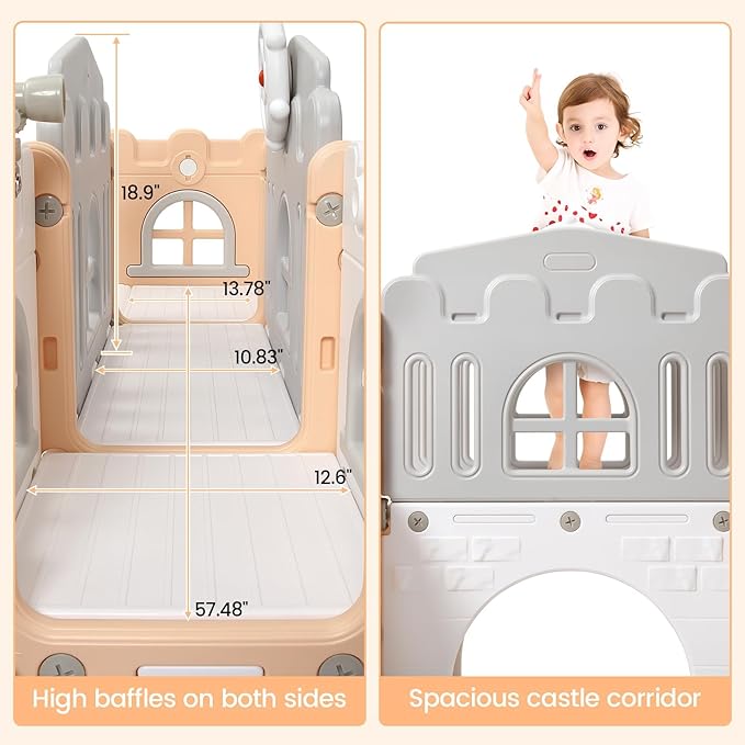 8-in-1 Toddler Slide & Climber Playset for Kids 1-3 Years, Indoor Outdoor Activity Center with Basketball Hoop, Tunnel, Telescope, Steering Wheel & Storage, Safe HDPE Backyard Fun House