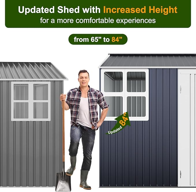 12x10 FT Metal Sheds & Outdoor Storage: Heavy Duty Garden Sheds with Dual Transparent Roof Panels, 2x4-Pane Windows & Hinged Double Doors, Weatherproof Tool Shed for Backyard, Garden, Patio, Grey