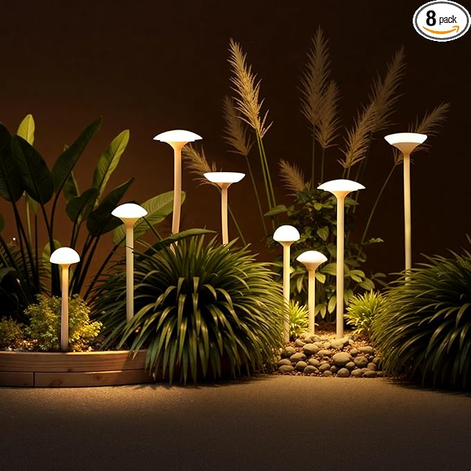 Gardencoin Outdoor Garden Decorations Light, Unique LED Landscape Lighting Decor Waterproof, Mushroom Light Wired with Transformer for Yard, Patio, Lawn, Path, Set of 8