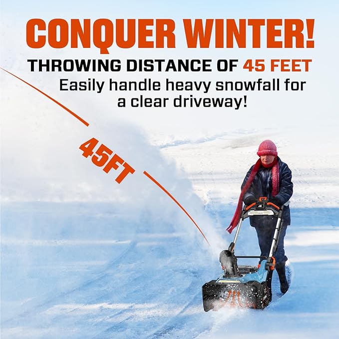 SENIX 60V 21 Auger-propelled Cordless Snow Blower, Steel Auger, 3500W Brushless Motor, Heated Handle,13 Depth, 45FT Throw Distance, LED Lights, 16000mAh Batteries & Dual Port Charger,1200lbs/min