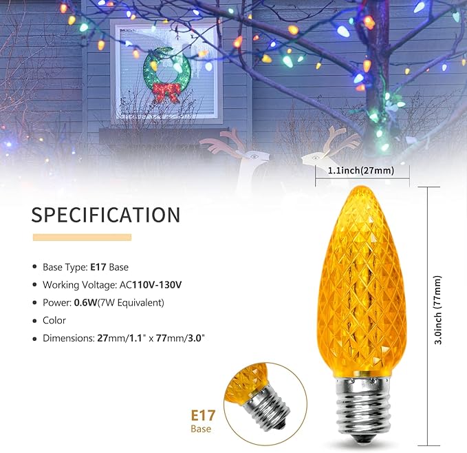Vintage C9 LED Christmas Lights Outdoor, 50 Feet String Lights with 52pcs Shatterproof C9 Bulbs, Waterproof Connectable Commercial Christmas Tree Lights for Outside Roofline Patio Decor, Multicolor