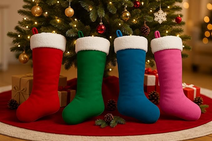 Christmas Stockings for Family Holiday Decorations and Xmas Tree Fireplace (6, Pink-Grain-Large)