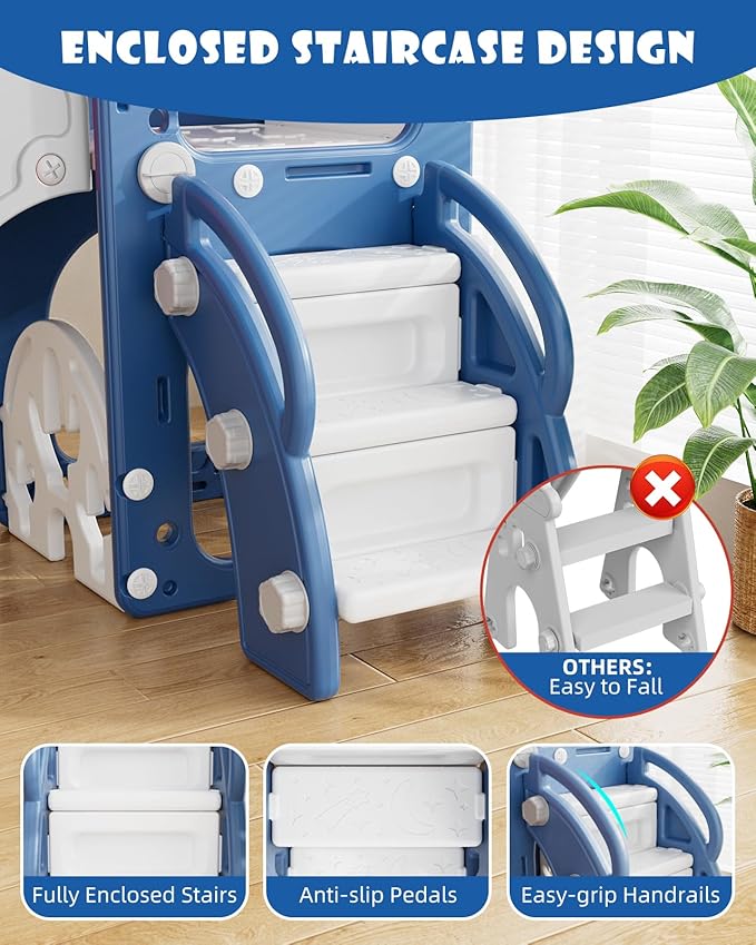 XJD 7 in 1 Toddler Slide, Kids Indoor Slide for Toddlers 12 to 36 Months, New Upgrade with Golf, Basketball Hoop for Indoor Outdoor Playset, Birthday Gifts for Toddler (Blue Gley)