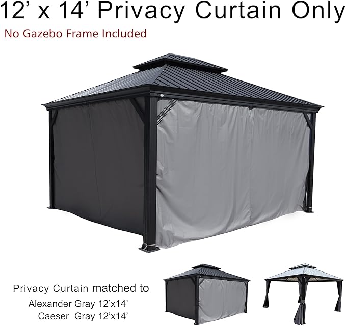 Kozyard Gazebo Privacy Curtain Outdoor Waterproof Sidewall for Hardtop Patio Gazebo Curtains for Alexander Caesar Rosana Apollo Model (12ft x 14ft, Gray)