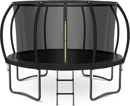 8FT 10FT 12FT 14FT 16FT Trampoline Outdoor, Trampolines for Kids & Adults, Pumpkin Trampolines with Safety Net, Ladder, Coating Metal Frame, ASTM Approved Large Backyard Trampoline for Kids