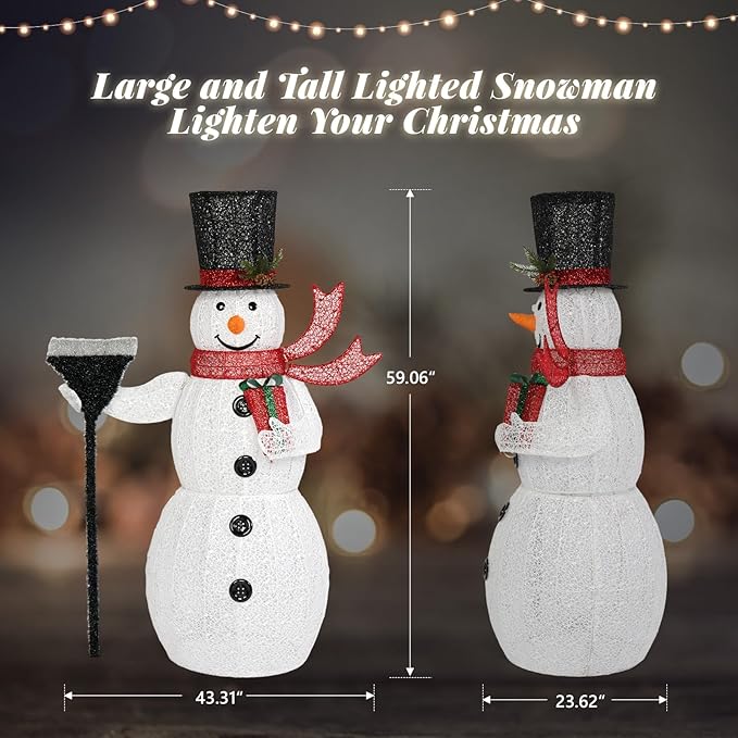 VINGLI 5ft Lighted Christmas Snowman Outdoor Decorations, with Mesh Cloth and Broom, Pre-lit 200 LED Lights Snowman Christmas Ornament Indoor Home Yard Decor