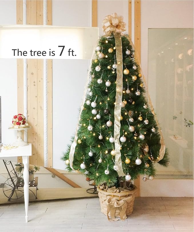 CT CRAFT LLC Champagne Gold Swirl Less Glitter Christmas Tree Topper Bow 11" with 4 Ribbon Streamers x 3 Yards Long Each for Holidy Elegant Fancy Home Décor Indoor