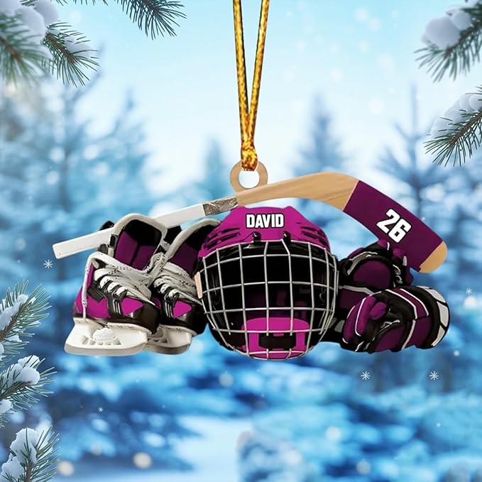 Custom Hockey Christmas Ornament 2025, Personalized Ice Hockey Skates Helmet and Stick Ornaments, Custom Name and Number, Sport Lovers Gifts, Christmas Tree Decoration 1