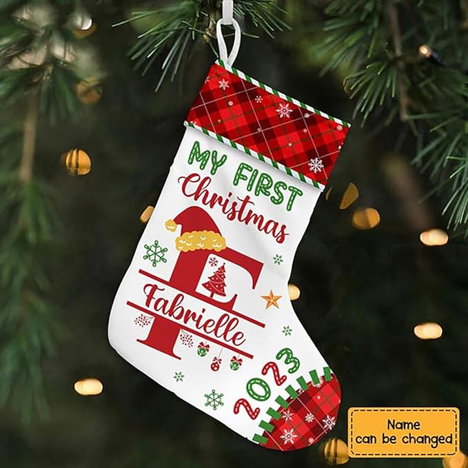 LOVELYPOD Christmas Stockings Personalized with Name, 19" Christmas Stocking Gift for Baby My First Christmas Stocking 2023, Xmas Stocking Holiday Christmas Decoration Gifts for Family Kids