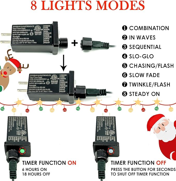 2-Pack Total 164FT 400LED Connectable Christmas Lights Outdoor, Christmas String Lights Waterproof with 8 Modes & Timer, Green Wire Twinkle Lights for Xmas Tree Decorations Outdoor Indoor, Warm White