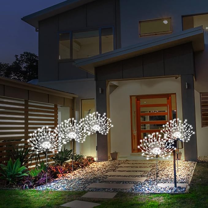 Solar Garden Lights, Firework Light Outdoor 5 Pack 120 LED Solar Waterproof Decorative Starburst Lights Landscape Lamp 18 Hours Working Time, Decor for Courtyard Garden Christmas Party(Cool White)