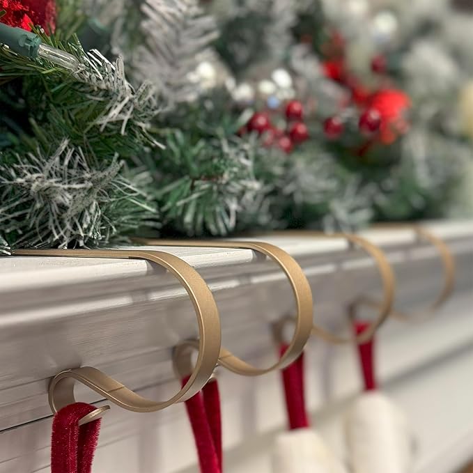 Haute Decor The Original MantleClip Stocking Holder- 4 Pack (Campagne) - Hang Christmas Stockings Safely and Securely from Mantels Up to 3 Inches Thick