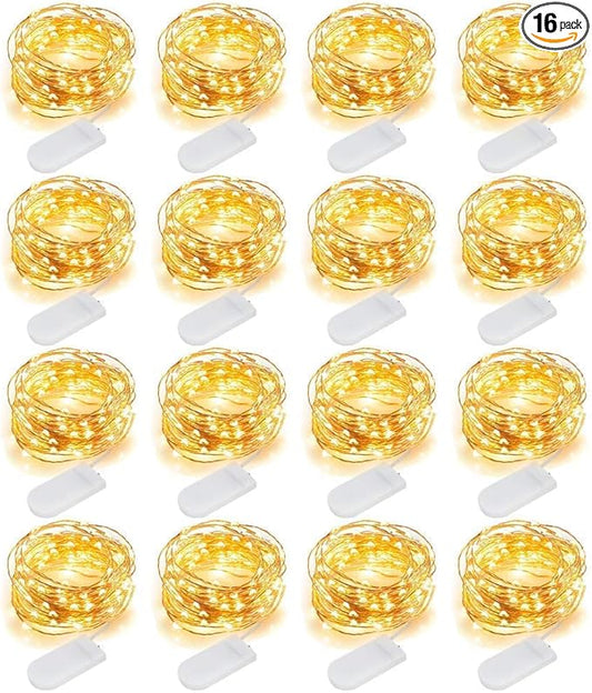 MUMUXI Battery Operated LED Fairy Lights, 16 Pack, 10ft Warm White, Waterproof, Energy Efficient, Indoor Outdoor Usage