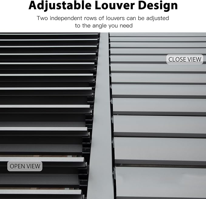 Domi 12x20FT Louvered Pergola, Full Aluminum Pergola with Adjustable Louvered Roof, Outdoor Pergola with Waterproof Curtains and Netting, Gray