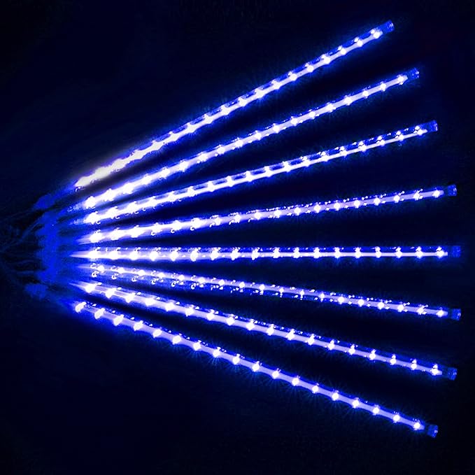 LJLNION Meteor Shower Lights, 12 Inch Outdoor Icicles Christmas Lights, 8 Tubes 288 LED Iciclelights Snow Falling Light, Connectable Raindrop Light, Xmas Wedding Party Tree Holiday Decor, Blue